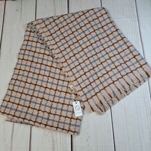 Pretty Persuations Blush Pink, Brown and Blue Scarf With Gold Metallic